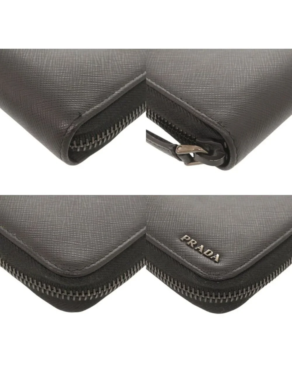 Prada Saffiano Leather Logo Black Zip Around Wallet